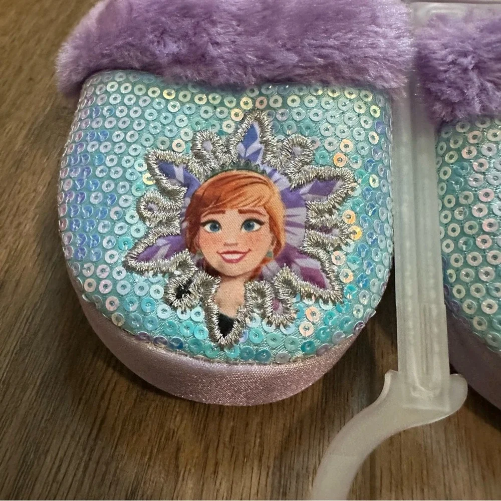 NEW!! Disney Frozen Slippers, Toddler Girl's, Non-Slip, Sparkle, Faux Fur, 5/6
